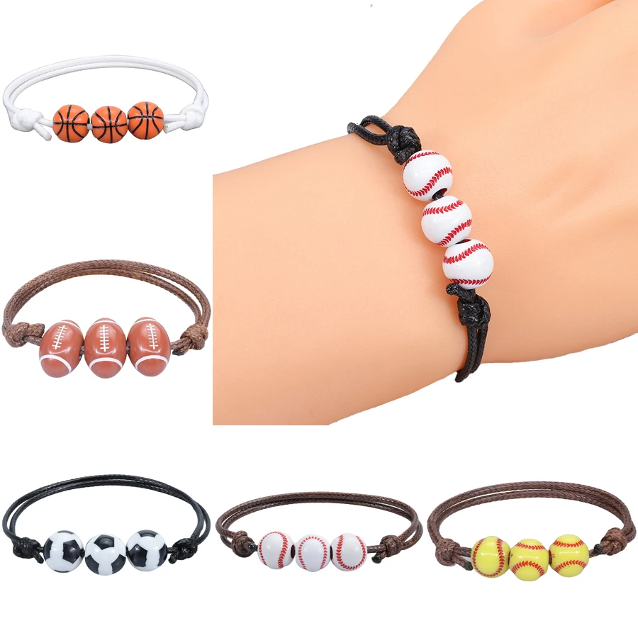 Pulsera de mano con cuentas para hombre y mujer, brazalete de resina Kpop, ajustable, para fútbol, baloncesto, tenis, Rugby, deportes, Envío Gratis