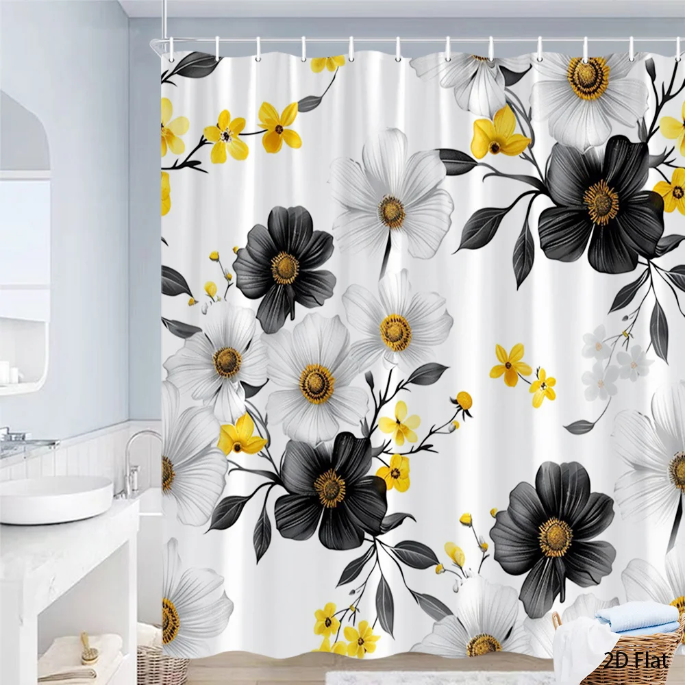 Elegant Floral Shower Curtain Waterproof Bathroom Decor Botanical Print Curtain for Modern Home Bathroom Shower Curtain