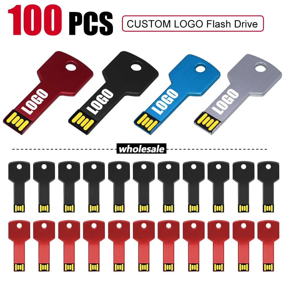 Unidad Flash USB de 100 piezas, Pendrive personalizado de 256MB, 512MB, 1GB, 2GB, 4GB, 8GB, 16GB, 32GB, 64GB