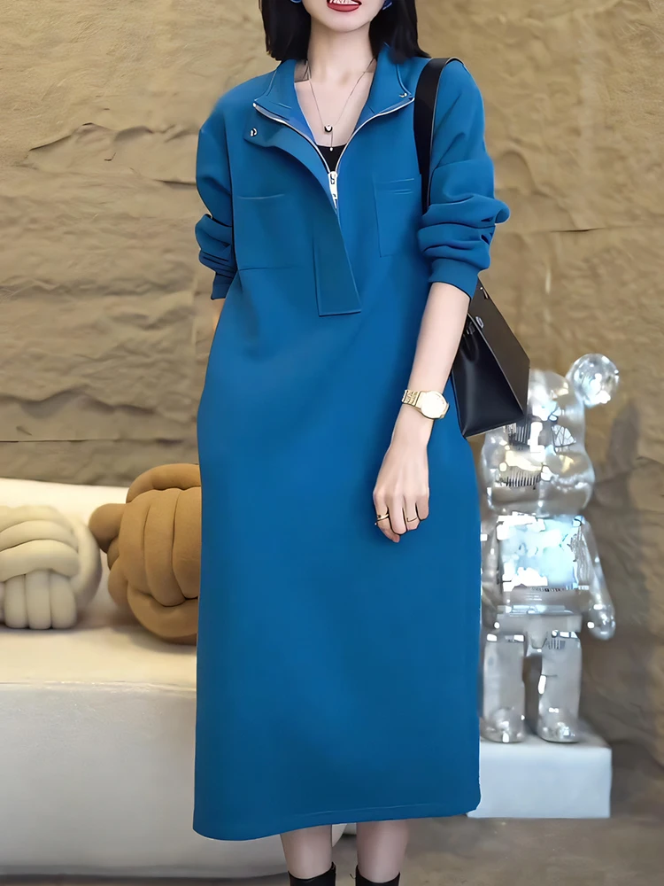

Casual Loose Women's Dr Sli Autumn New Arrival plus Size Comfortable Sweatirt Dr Korean Sle Long Sve Midi Dr
