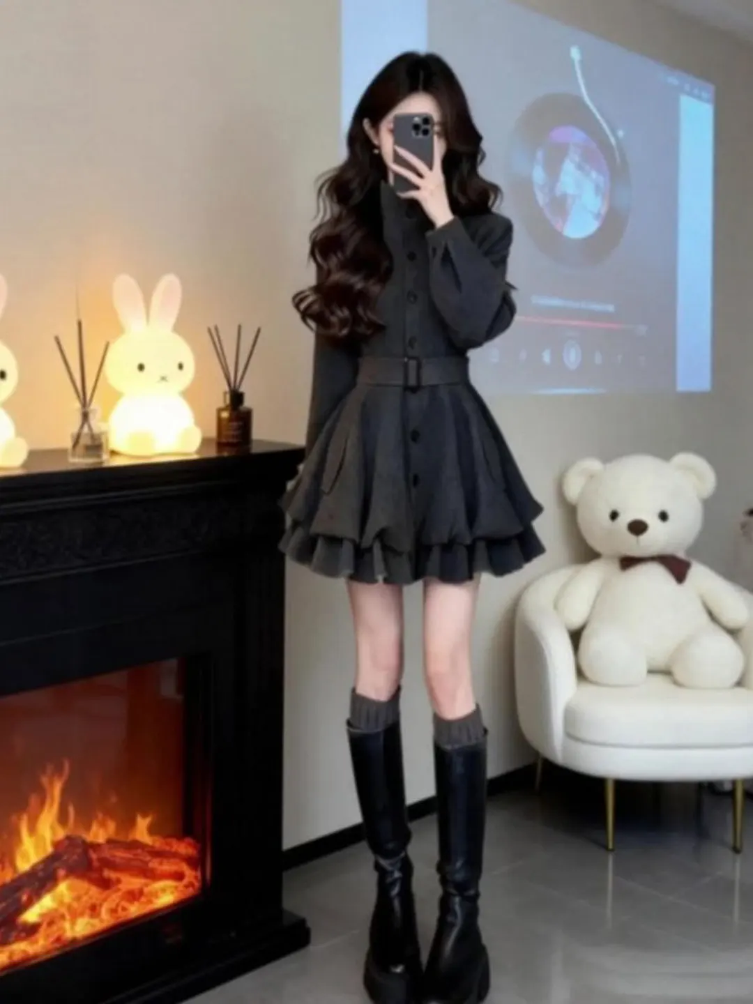 

Hebe Sle Faionable Puffy ort Skirt Waist Cinched Spring Dr Cotton High Waist Long Sve Women's Premium Sensation