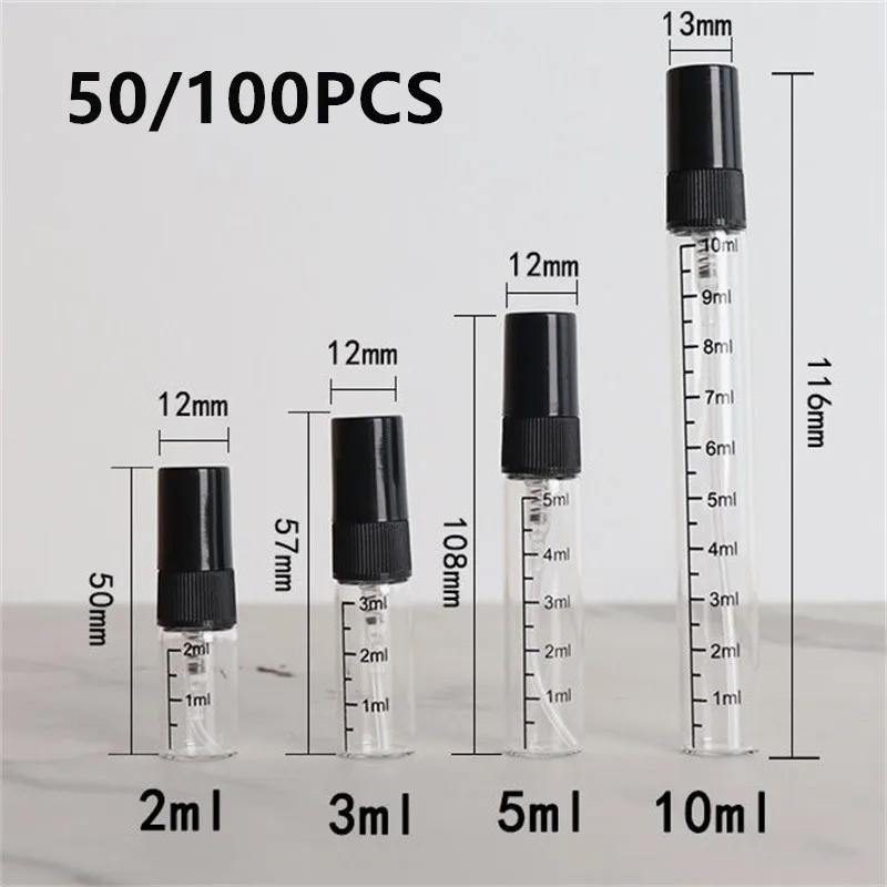 

50/100PCS 2ml 3ml 5ml 10ml Mist Spray Bottle With Scale Spray Pump Bottle Travel Refillable Bottle Perfume Bottle With Sprayer
