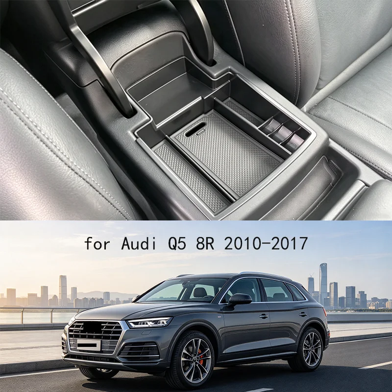 Car Armrest Storage Box for Audi Q5 8R 2010-2017 LHD Center Console Organizer Tray Container Holder Interior Accessories