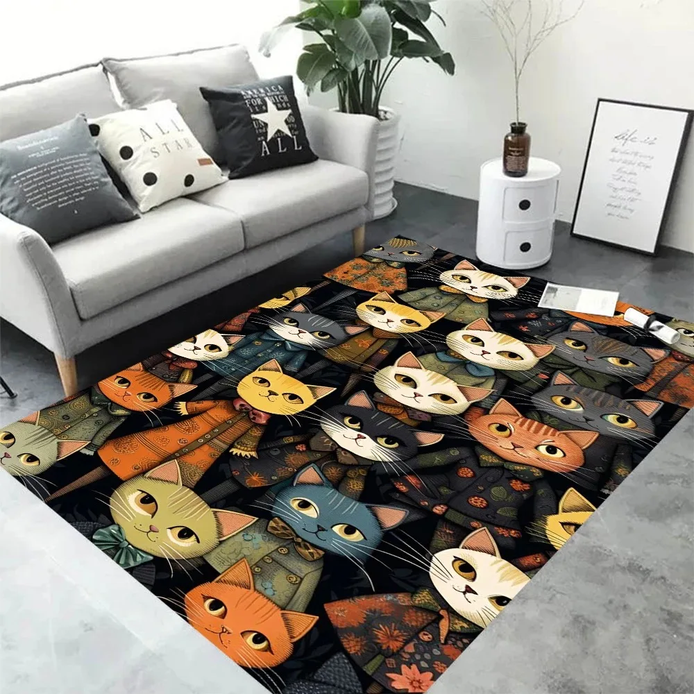 Cute Cat Kitten Animal Print Area Rug, Kawaii Home Decor Floor Mat, Washable Non-Slip Living Room Bedroom Carpet, 1PC