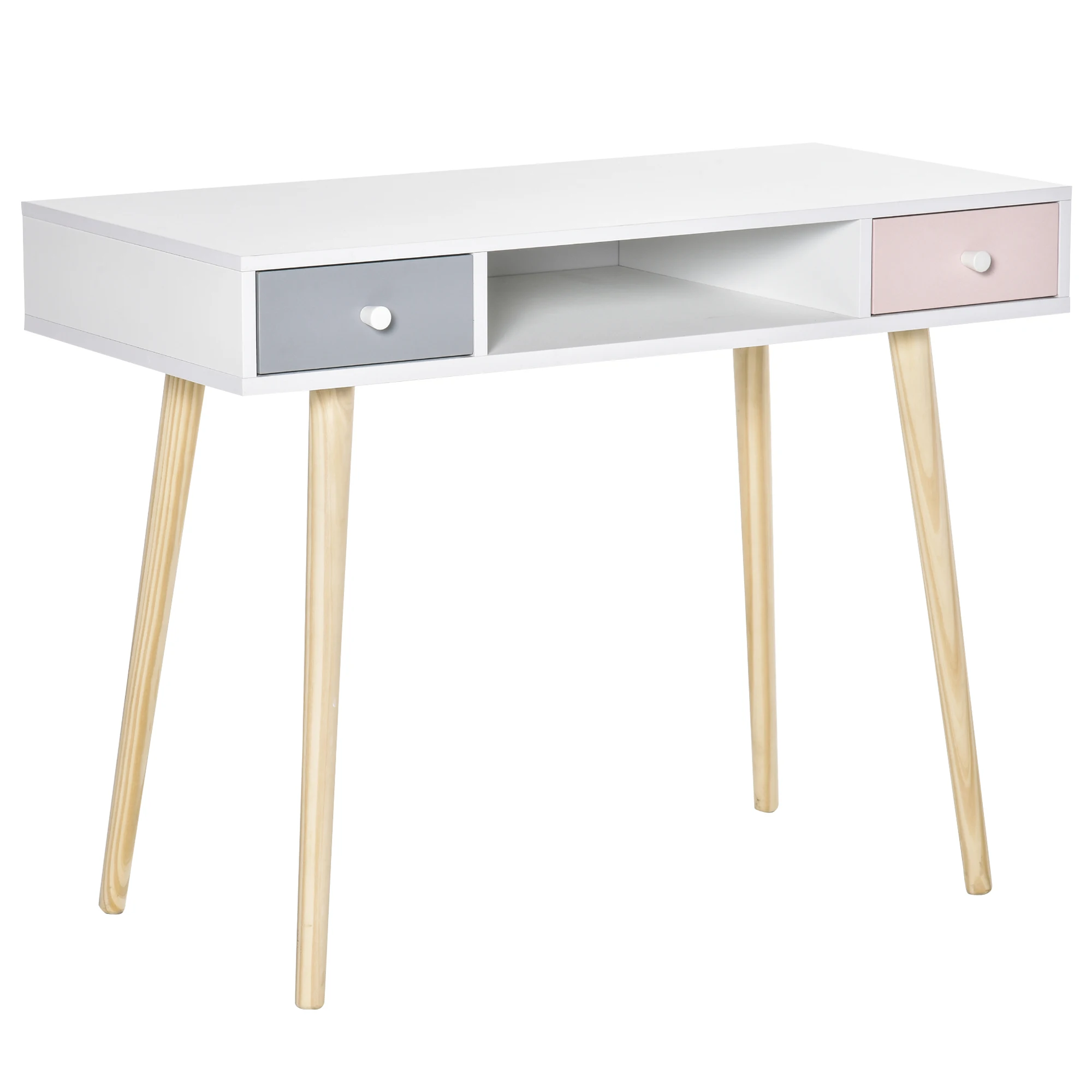 HOMCOM Escritorio Infantil con 1 Compartimento Abierto 2 Cajones 100x48x76,5cm