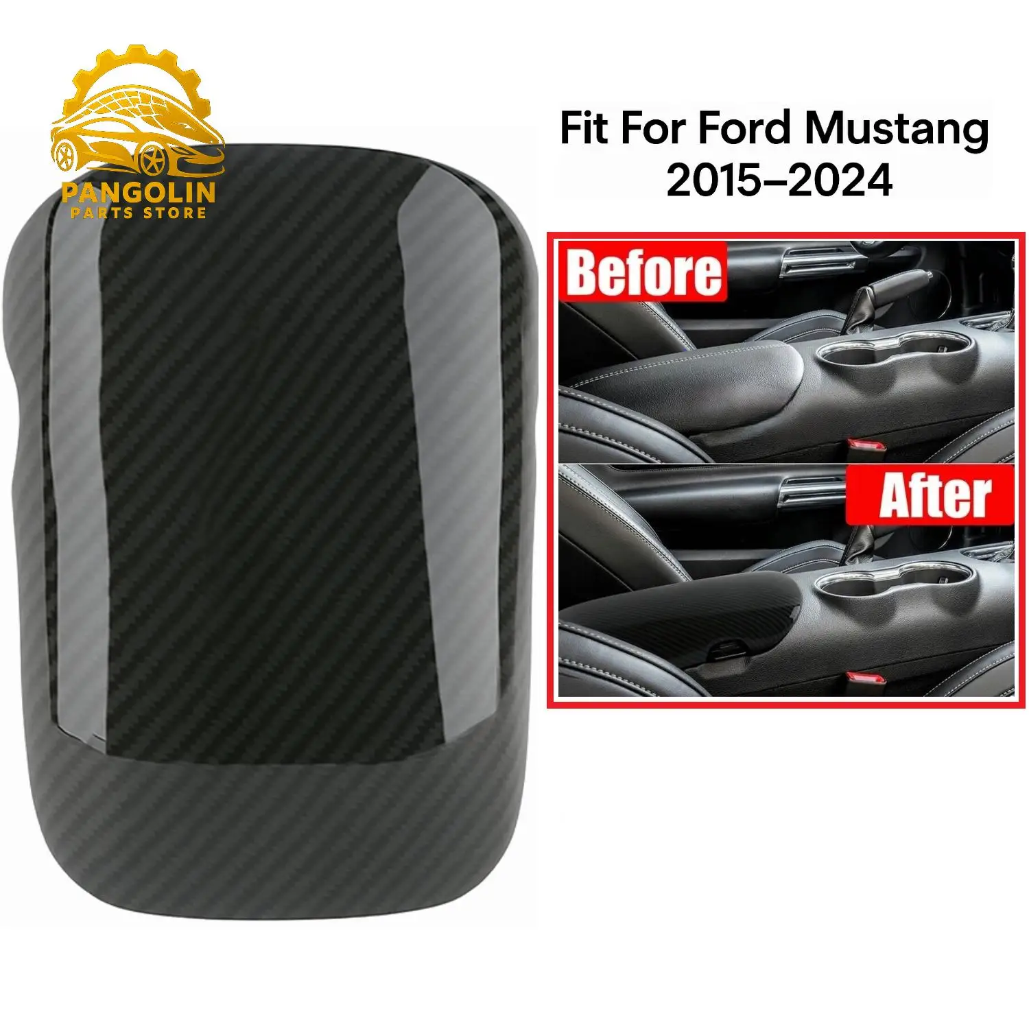 

PINGOLIN Carbon Fiber ABS Center Console Armrest Lid Box Cover Trim Protector for Ford Mustang 2015–2024 Decorative Accessory