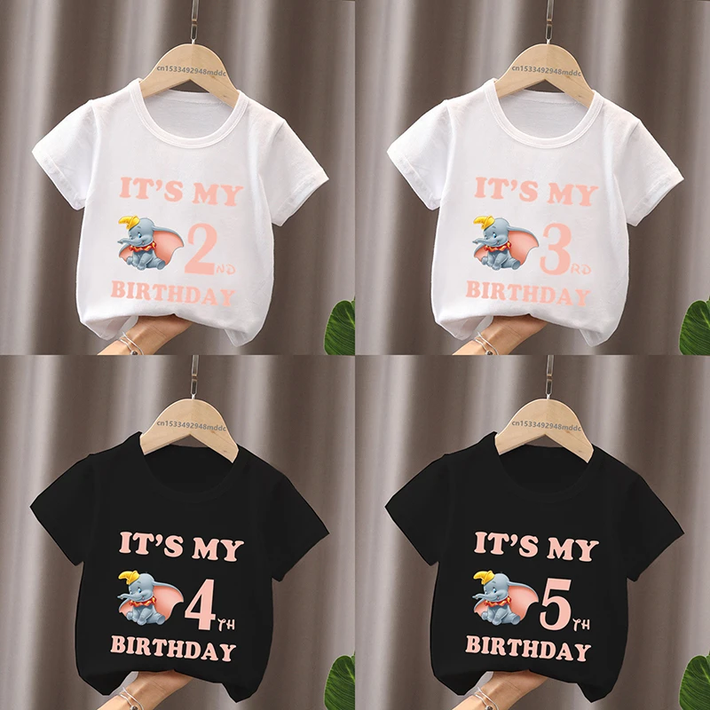 It's My 1 2 3 4 5 6 7 8 9 Years Birthday Boys Girls T shirt Dumbo Cute Elephant Print Kids Clothes Kawaii Baby Children T-Shirts