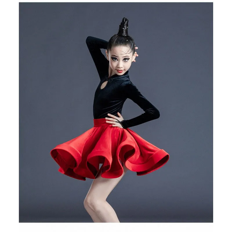 Latin Dance Girl Long sleeved Split Latin Half Skirt Dance Latin Dance New Performance Clothing Dresses For Women Set