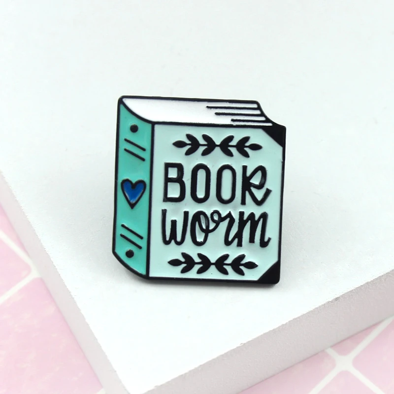 Cartoon Bookworm Enamel Pins Book Lover Brooches Alloy Backpack Shirt Badge Jewelry Gift for Reading Lover