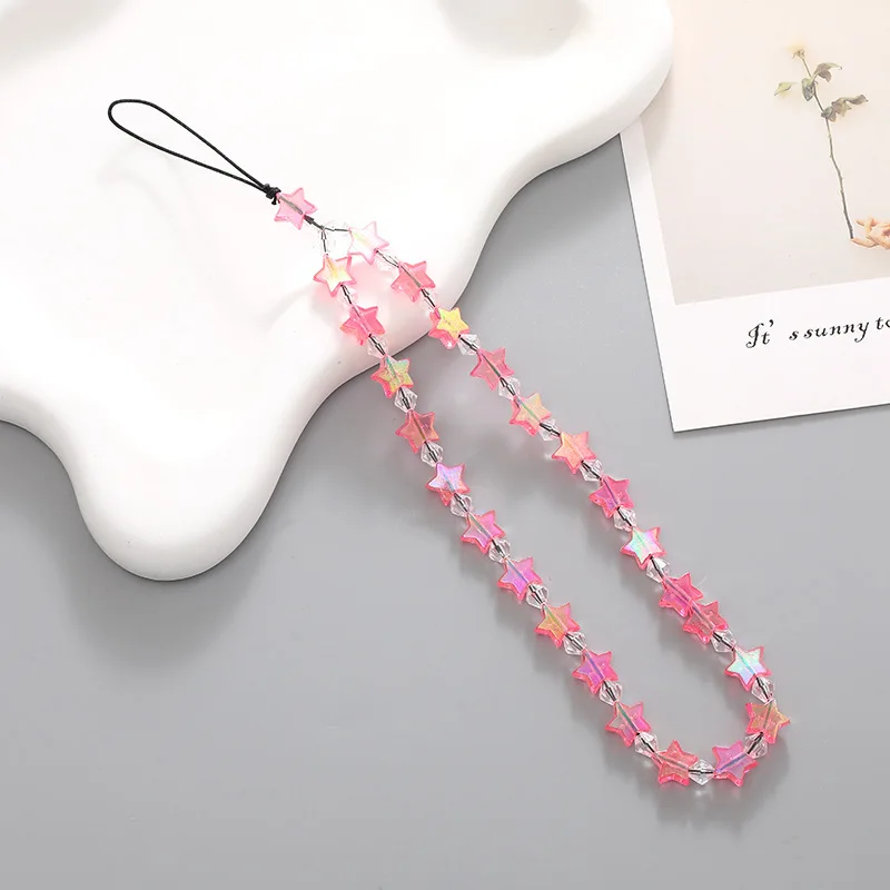 Cute Heart Star Beaded Phone Chain Acrylic Beaded Korea Phone Pendant Lovely Coloful Anti-Lost Phone Chain Hanging Jewelry Gift