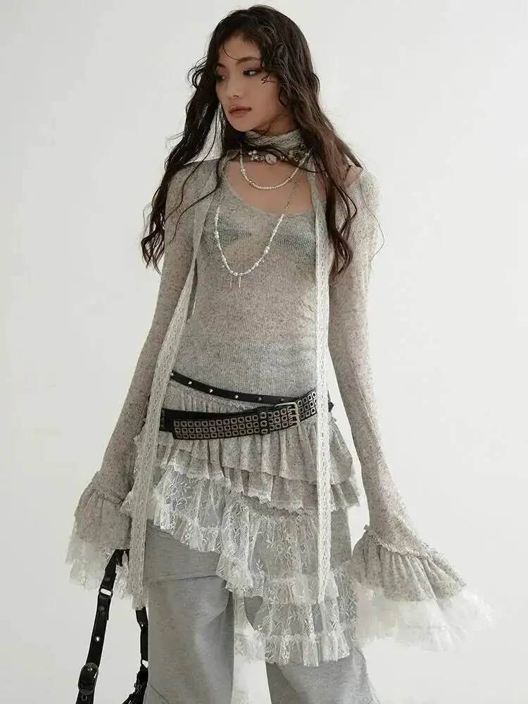 

Perspective Irregular Mini Women Sweater Dress New Round Neck Long Flare Sleeve Fashion Spring Autumn 2026 1DH5WW