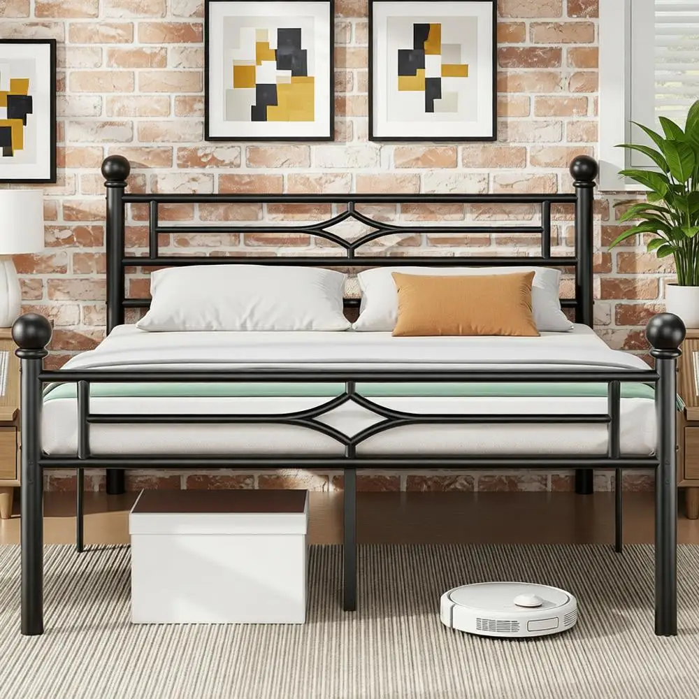 

Twin Size Metal Platform Bed with Round Ball Feet, 800 lbs Capacity, Steel Slats, No Box Spring, Easy Assembly, Black