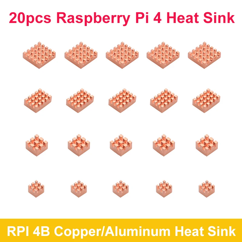 

20pcs Raspberry Pi 4 Heat Sink Aluminum Copper Heatsinks Cooling Radiators With Thermal Pad On Back for Raspberry Pi 4 Model B