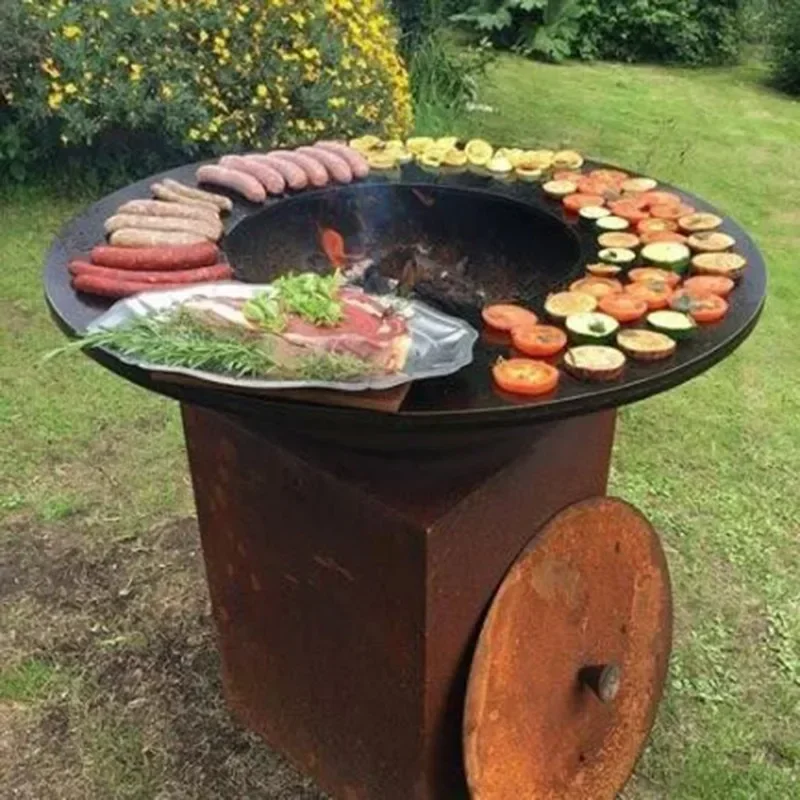 

hot sale Outdoor Kitchen Charcoal Corten Steel Grill BBQ Grill With Grill Accessories