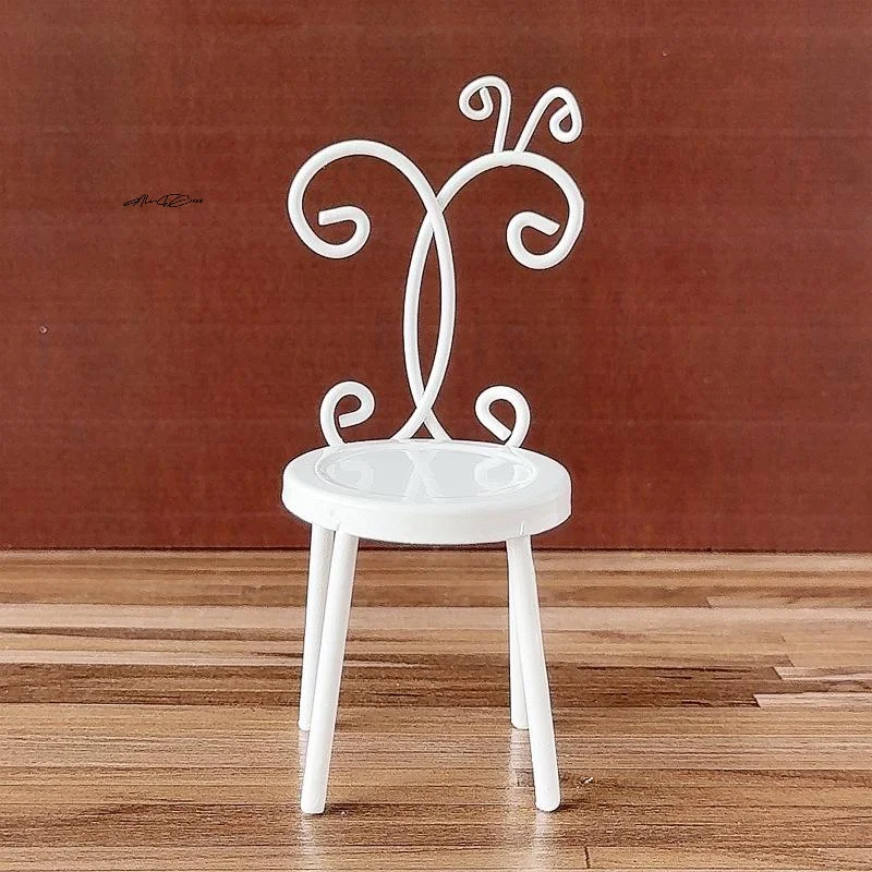 Miniature Dollhouse Iron Back Chair Furniture 1:12 Scale Doll House Accessories Home Model Decor Toy