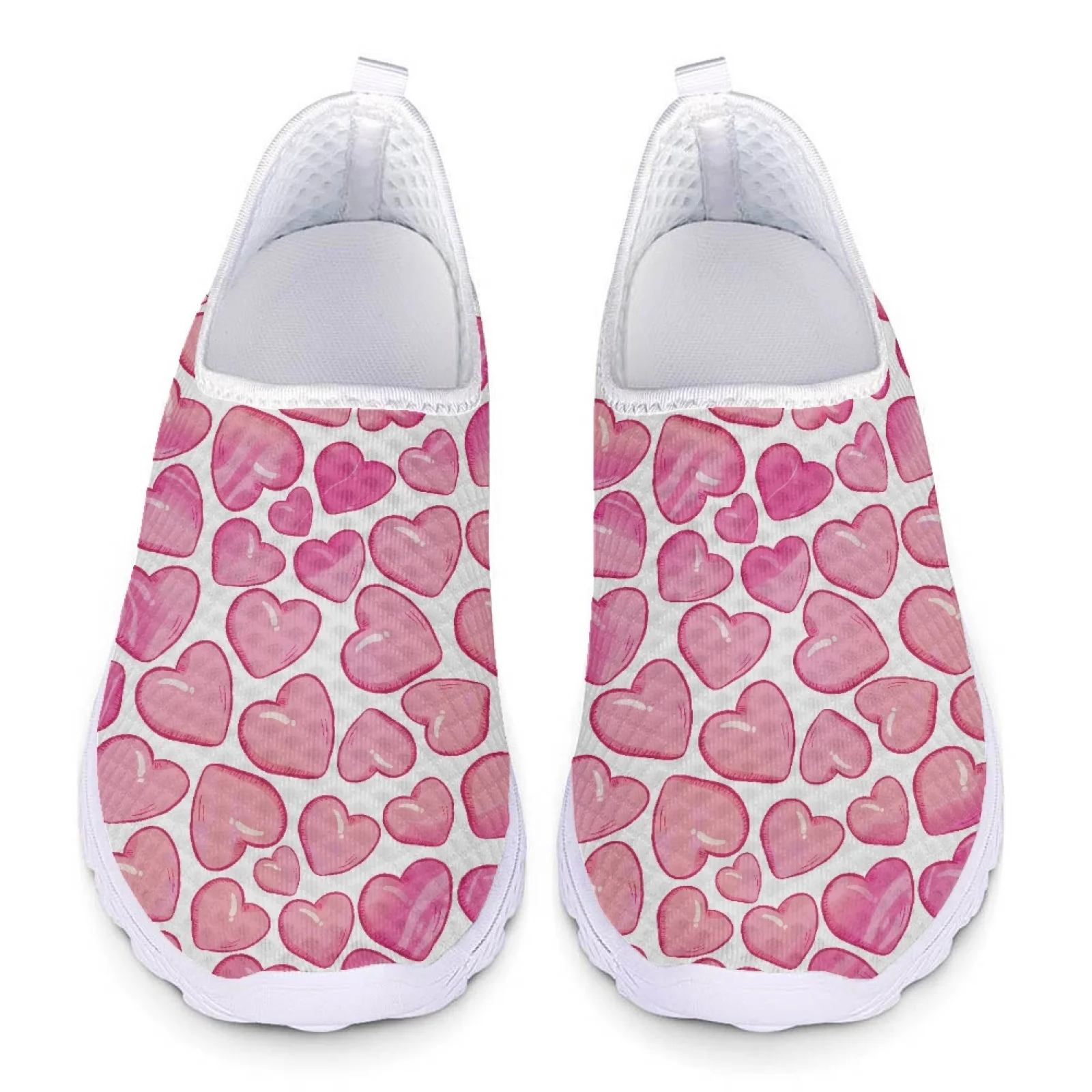 Pink Heart Pattern Nurse Summer Woman Flat Shoes Penny Loafers Women Casual Shoes Mesh Slip On Flats Sneaker Ladies Sneakers