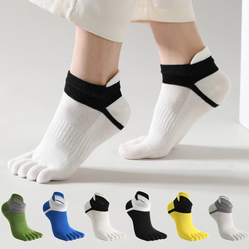 6 Pairs/lot Summer Men Sports Sock Solid Color Soft Breathable Cotton Ankle 5 Finger Socks High Quality Male Short Toes Socks