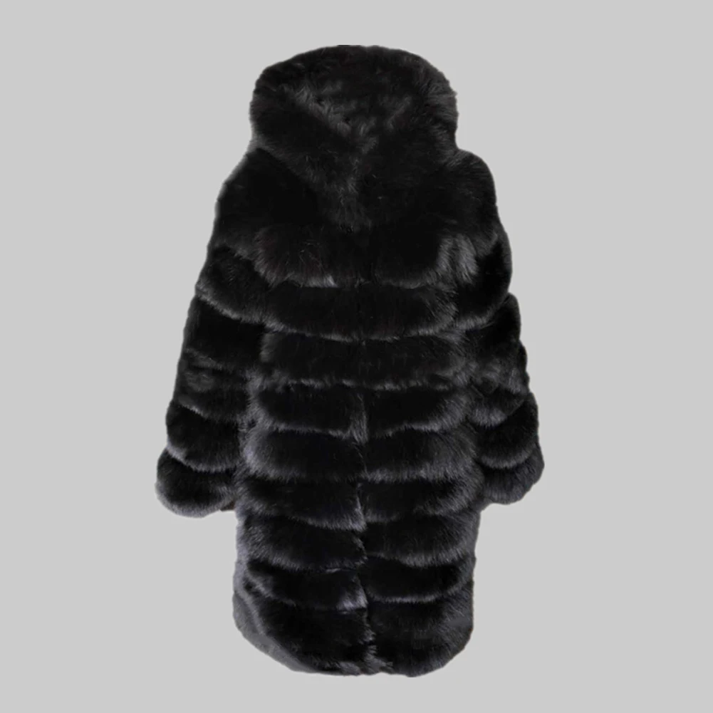 Women Winter Outwear Long Sleeve Medium Long Thick Warm Faux Fur Coat Faux Fox Fur Jacket Overcoat With Hooded