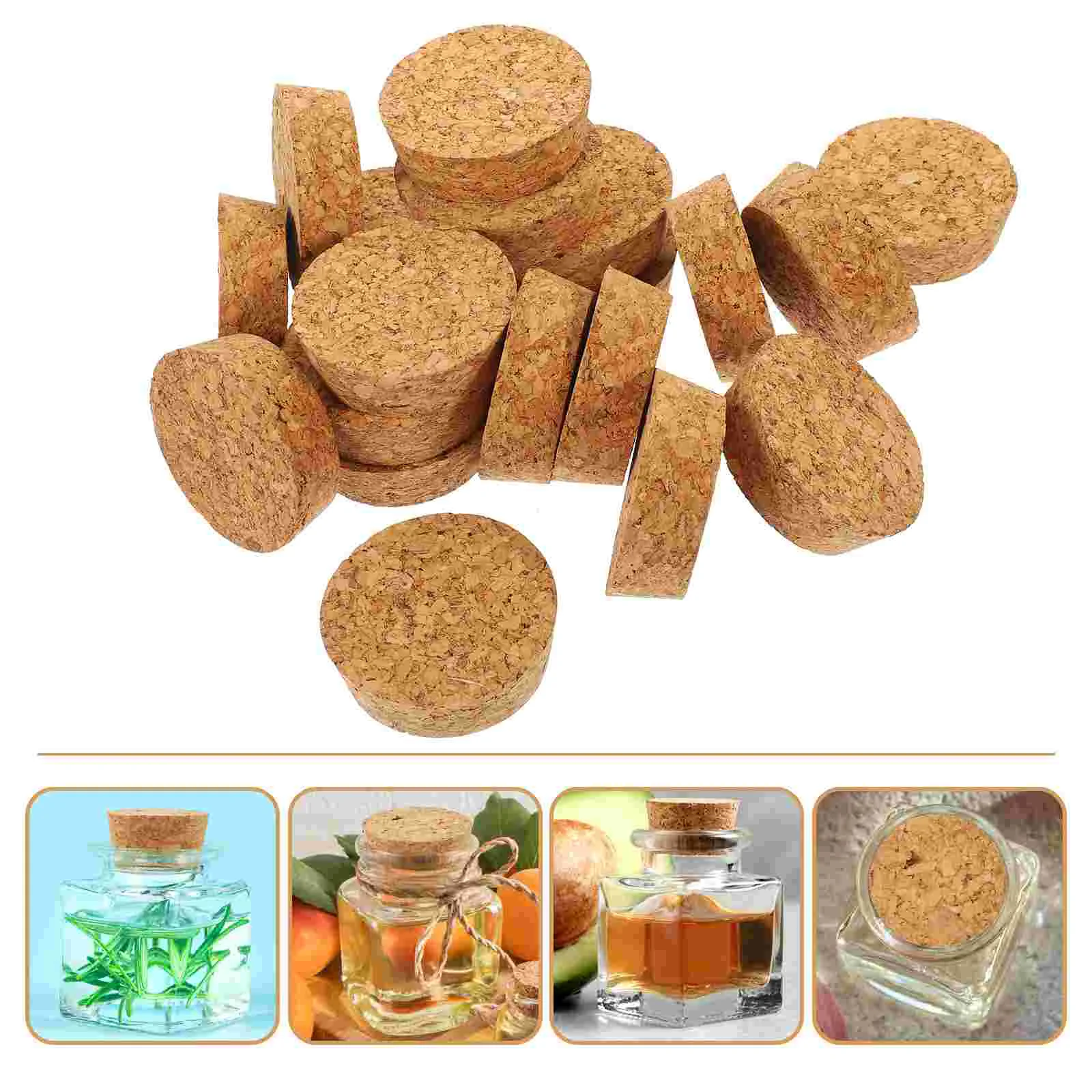 20 Pcs Glass Bottle Cork Craft Lid Jar Stopper Wishing Beverages Corks for Bottles Wood Plugs Small Large