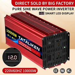 1000W-10000W Pure Sine Wave Power Inverter 12V/24V DC To 110V/220V Converter with Type-C Ports 2 AC Power Outlets  LCD Display