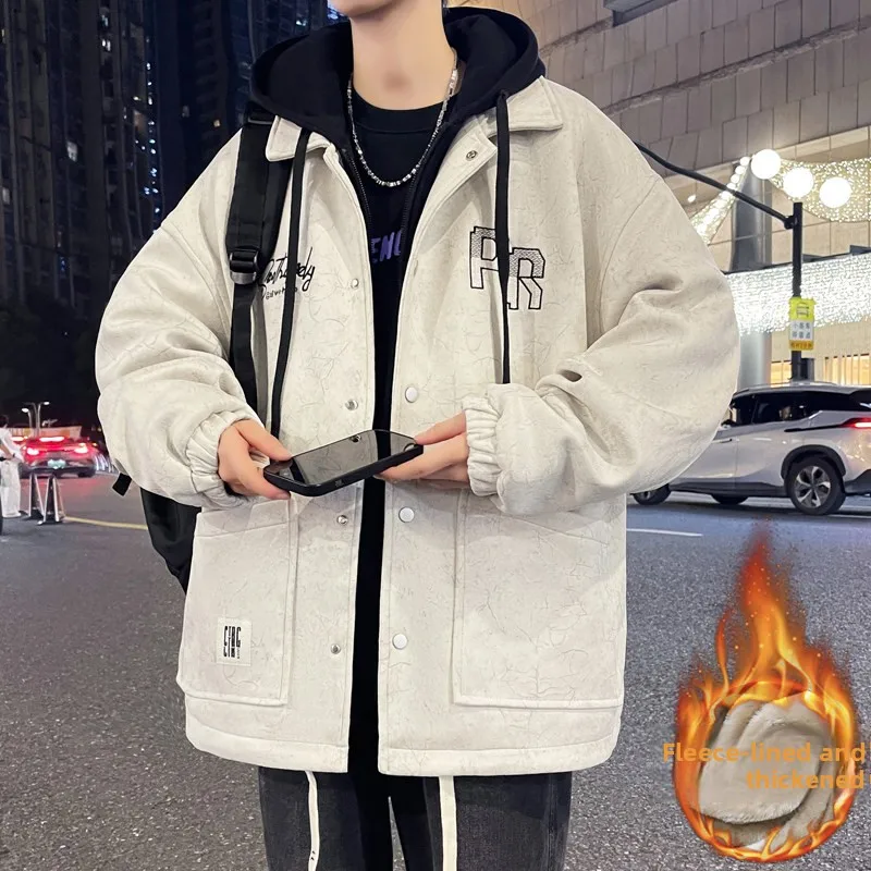 

Новинка 2025, осенне-зимнее мужское студенческое модное пальто с капюшоном Thiened Fce, модное пальто-стойка Long Sve