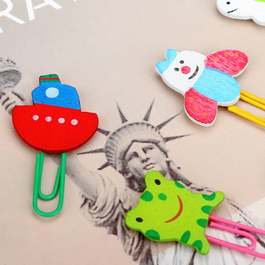 

12pcs Cartoon Animals Wooden Wood Paper Clip Note Mark Bookmark Stationery Gift for Children Kids (Mixed Styles)
