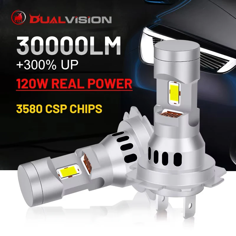 

Светодиодные фары Dualvision H7 30000LM, дальний свет, ближний свет, двусторонние чипы CSP Plug and Play, беспроводной диод, адаптер мини-автомобильных фонарей