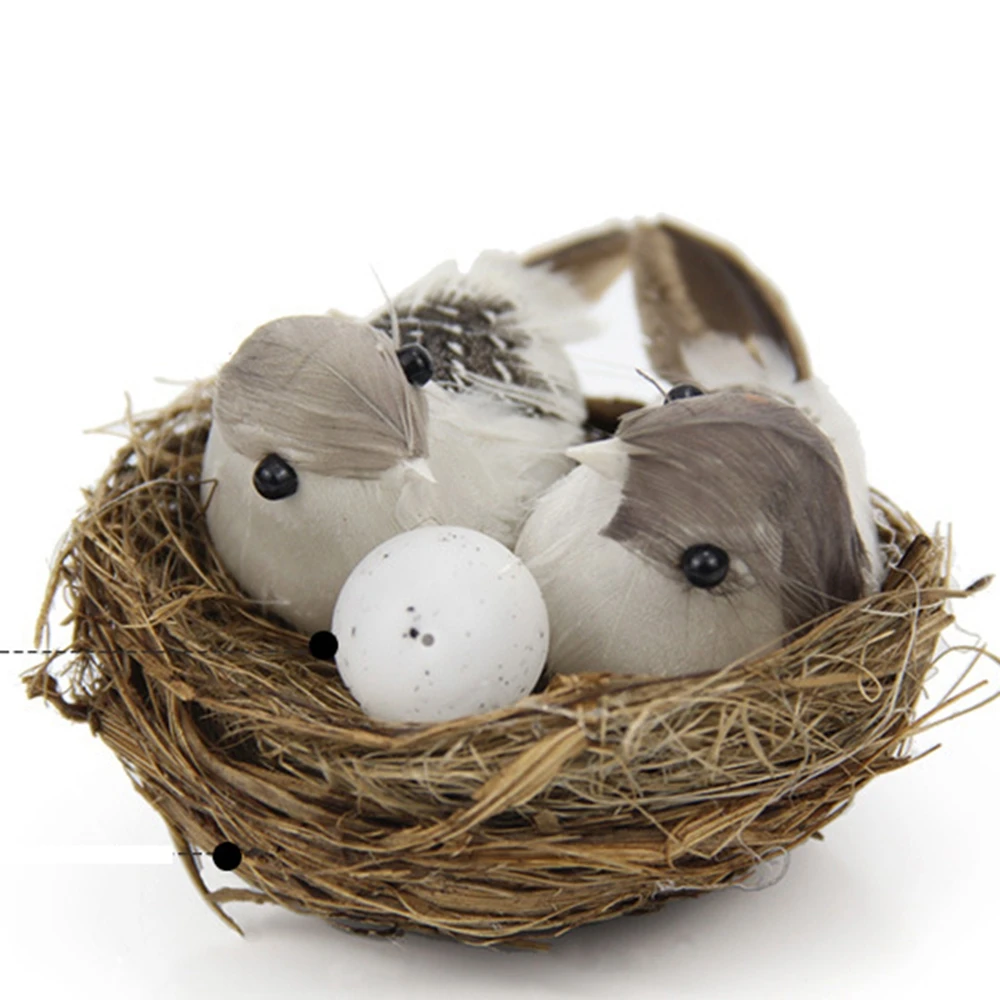 Feathered Car Garden Lawn Figurines Parties Birds Egg Artificial Birds Bird Nest Home Decor