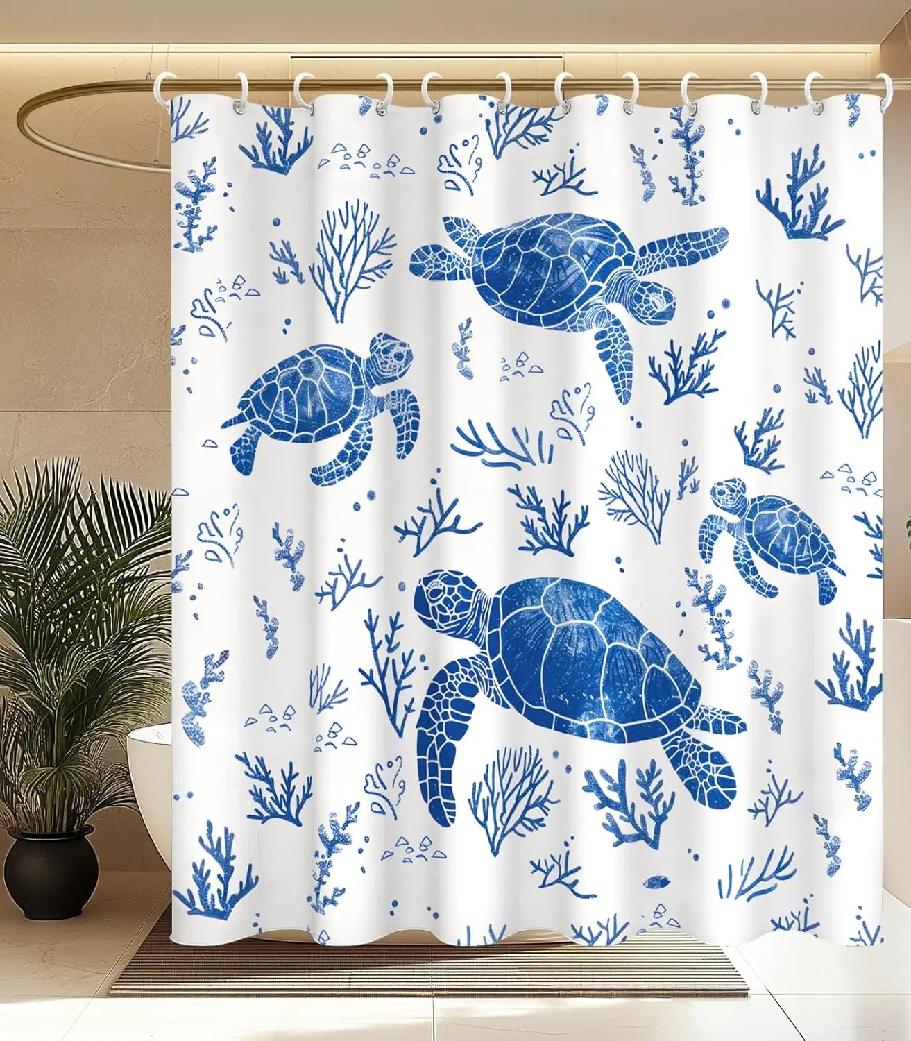 

Blue Sea Turtle And Coral Pattern Waterproof Fabric Shower Curtain With Hooks Marine Life Theme Bathroom Decor For Home 180x200