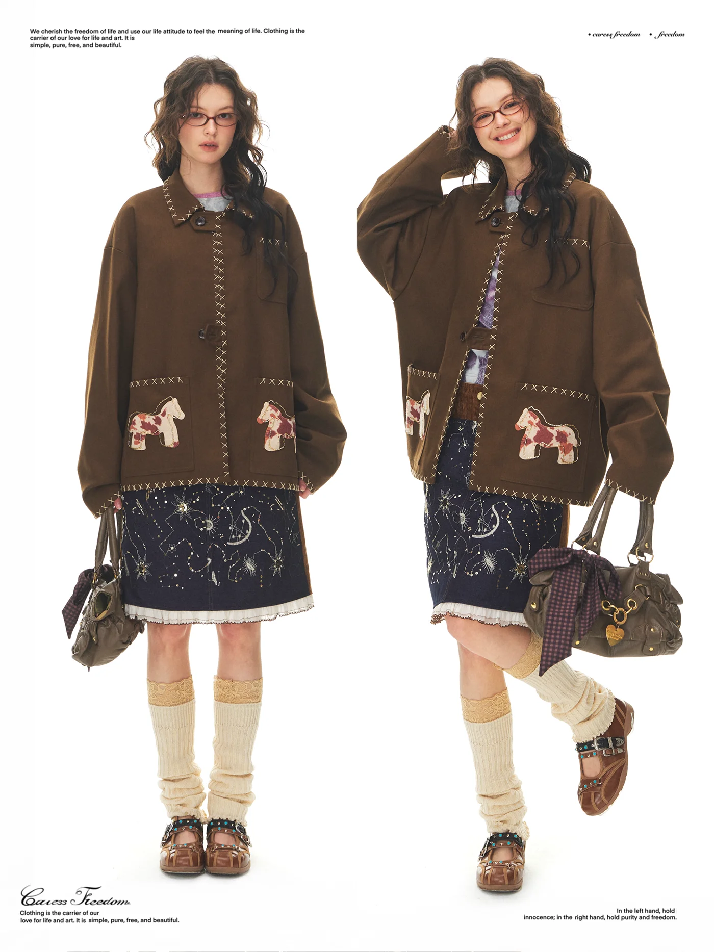 

Brown Loose Jaet Heavy Embroidery Patch Sewing Line Casual Outerwear Comfortable Polyester Cotton Blend ort Coat