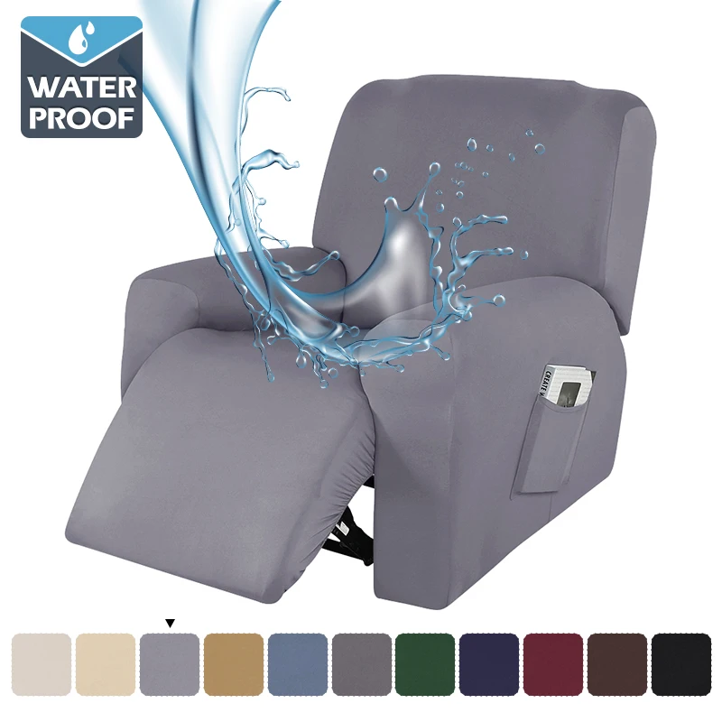 4pcs/set Waterproof Recliner Sofa Cover Solid Color Stretch Non-slip Milk Silk Single Sofa Cover All-inclusive Couch Slipcovers