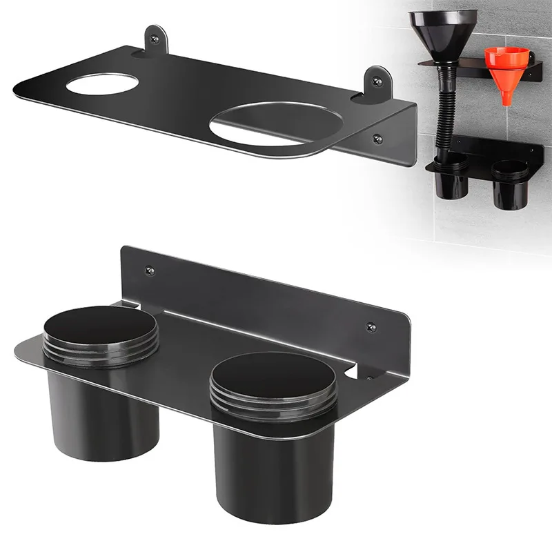 Double Funnel Wall Mount Bracket Kit Removable Oil Cup Liquid Drainage Organizer Storage Holder