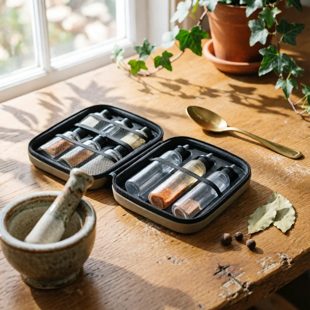 Hard Shell Seasoning Bag Organized Interior Seasoning Carrier Zippered Condiment Case Mesh Pockets Outdoor Storage EVA