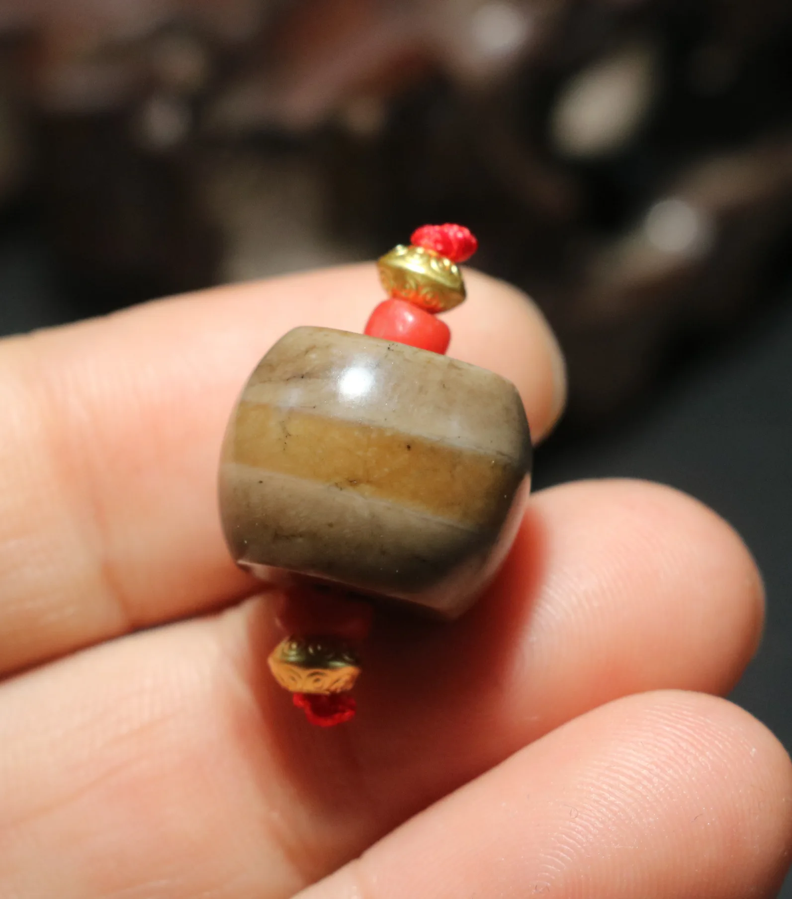 Treasure Magic Power Tibetan Old Agate One Line Healer Medicine Abacus Shape dZi Bead Amulet Precious Jewelry Timestown