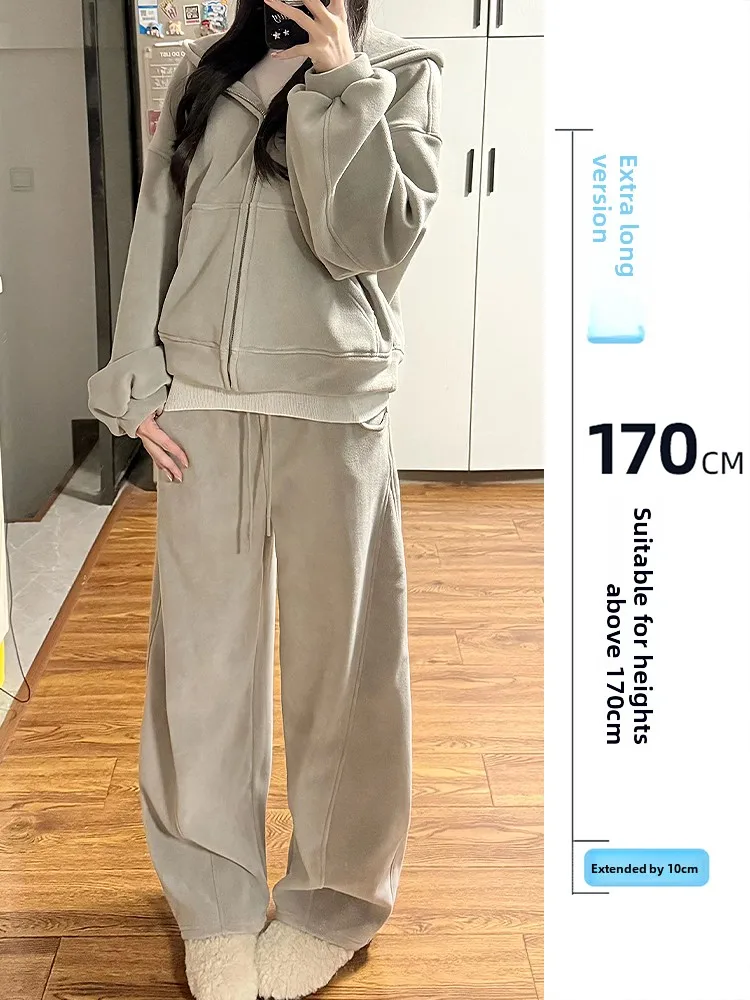 

Women's Double-Sided Fce Warmth Casual Outfit Long Sve Hoodie And Long Pants Two-Piece Set Comfortable Loose Fit Autumn...