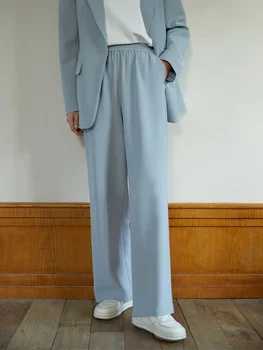 DUSHU Temperamento Pendolari Pantaloni a gamba larga per le donne Primavera Nuovo design in vita elastica All-match Pantaloni casual sottili Office Lady