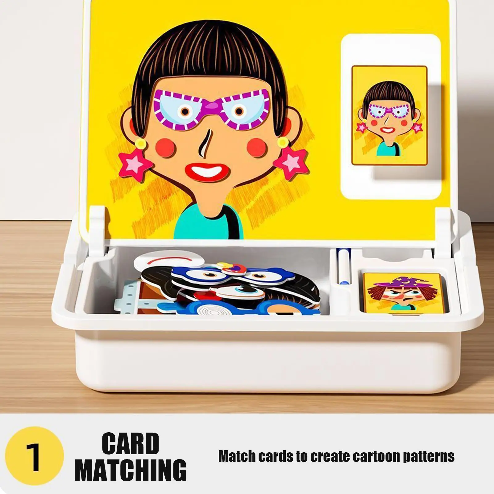Magnetisch gezichtsspeelgoed Draagbaar gezicht aankleedspel Dubbelzijdig leren educatief speelgoed met schrijfbord en pen voor jongens en meisjes