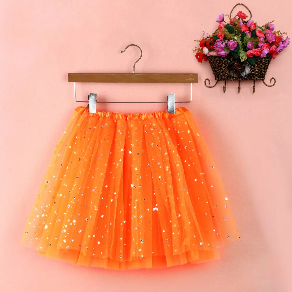 Ladies Star Sequin Mesh Fluffy Small Short Skirt Ballet Ball Dresses Solid Color Elastic Waist Half Bodies Skirts For Women