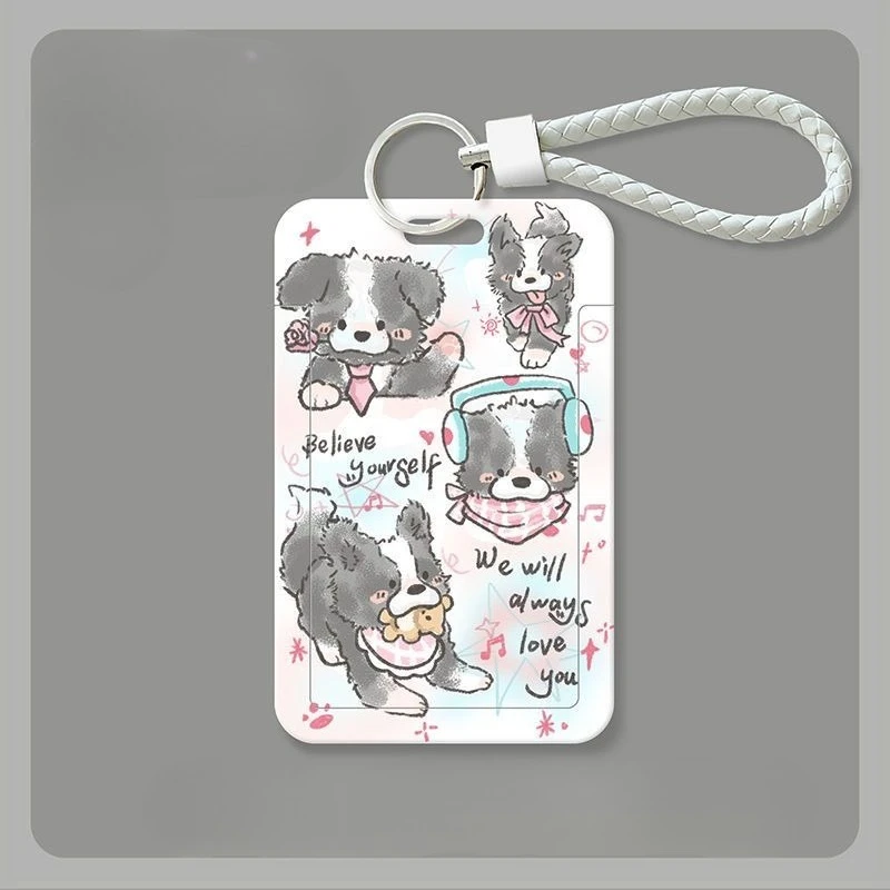 Minimalist Puppy Keychain Photo Sleeves Women Badge Holder Keychain Girls Door Card Case Colorful Card Storage Photo Bag Lanyard