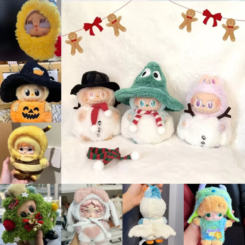 

For 15 17cm Labubu Dolls Christmas Snowball Tree Elk Numerous Series of Cute Furry Jumpsuits Clothing Accessories Suitable