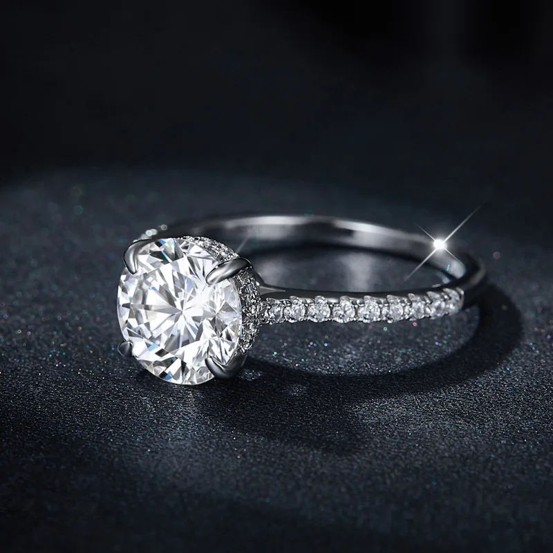 Jewelry 925 Sterling Silver Plated 18K Gold Four-Prong Round Women's Wedding Ring