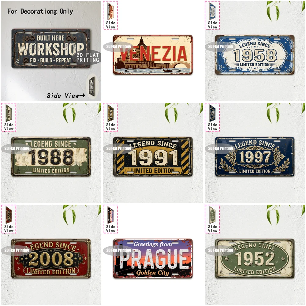 Tin Sign - Vintage Workshop City Year License Plate Metal Plaque Wall Decor for Home Bar Cafe