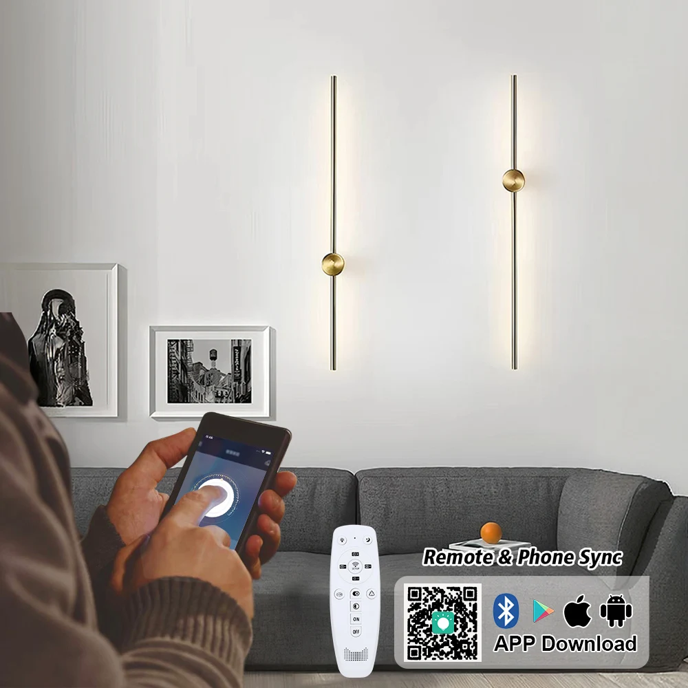 

2/1 PCS LED Wall Lamp Real Golden Dimming Sconce Modern Long Wall Light Fixture 350° Rotation Indoor Lighting Fixtures AC85-260V