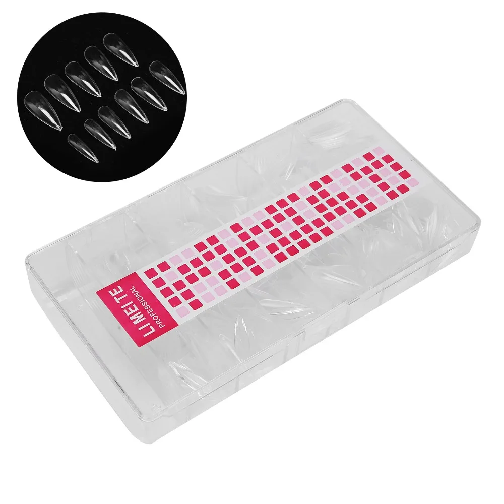 500PCS ABS Full Cover Clear Stiletto Nail Tips Glossy Finish Trapezoid Shape Long ABS Artificial False Nail Tips 10 Sizes