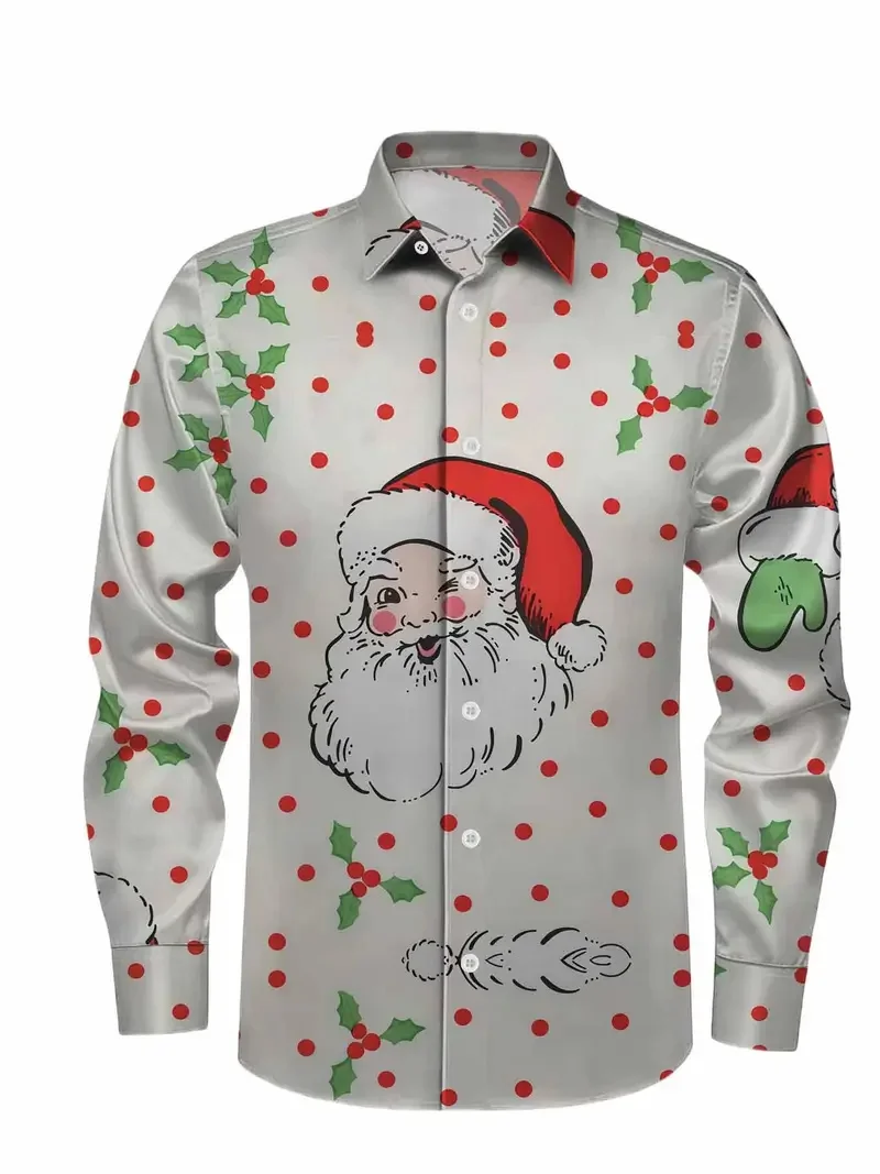เสื้อเชิ้ตลายกวางเรนเดียร์สำหรับผู้ชายลายคริสต์มาส เสื้อเชิ้ตแขนยาวลายคริสต์มาส เสื้อเชิ้ตผู้ชายแฟชั่น