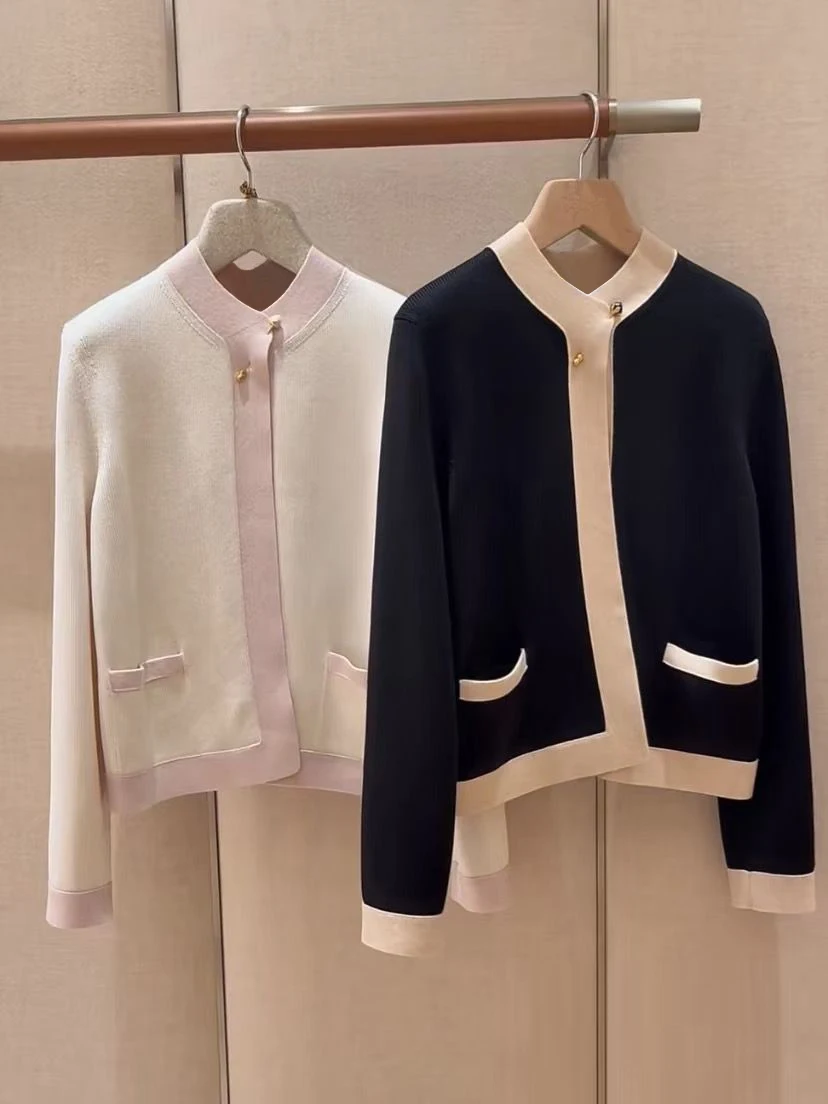 

Elegant Ladies Cashmere Cardigan Long Sleeve Fashion Patchwork Pin Decoration Knitted Sweater