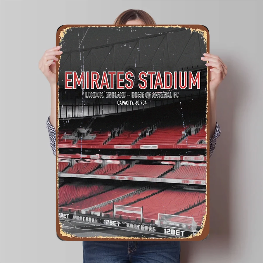 Letrero decorativo de metal para estadio de Arsenal FC Emirates, recuerdo del equipo de fútbol de Londres, Inglaterra, coleccionable