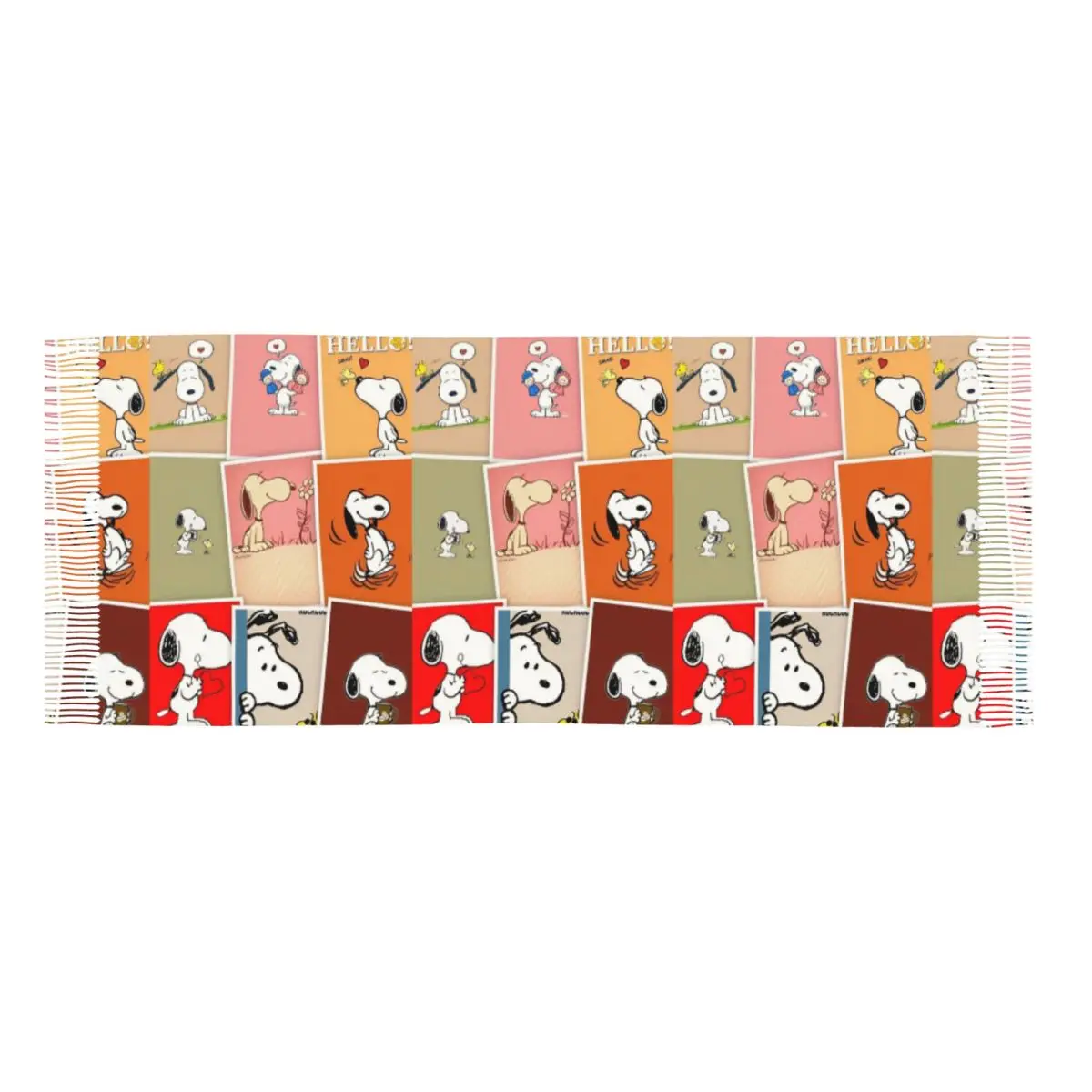 Custom Snoopy Peanuts Collage Scarf with Tassel Warm Soft Shawl Wrap Women Designer Scarves Wraps Winter Popular Foulard