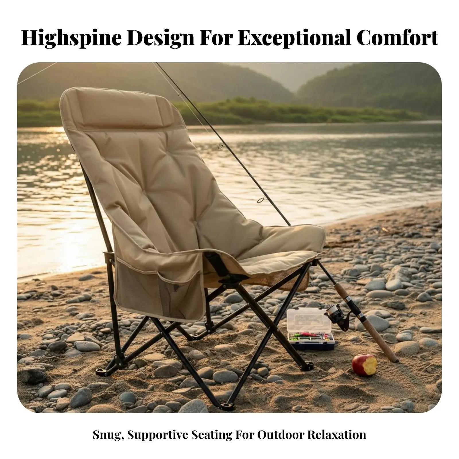 

Padded Highspine Moon Chair Foldable Highspine Camp Chair Lightweight Stable Base for Outdoor lovers