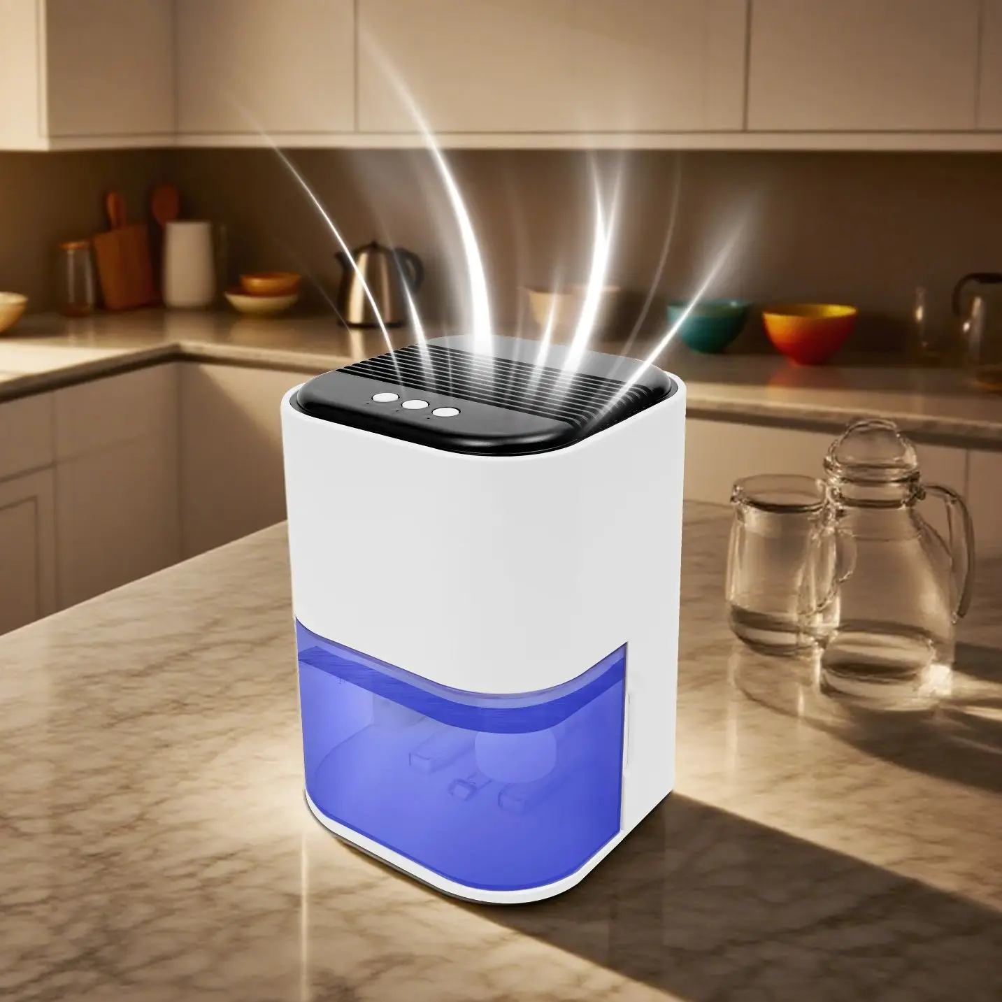 Elektrischer Luftentfeuchter 2L mit 7-Farben-Licht 500-600ml/Tag 10-20 ㎡   Leise 36,6 dB 42W für Zuhause Schlafzimmer Badezimmer Wohnmobil